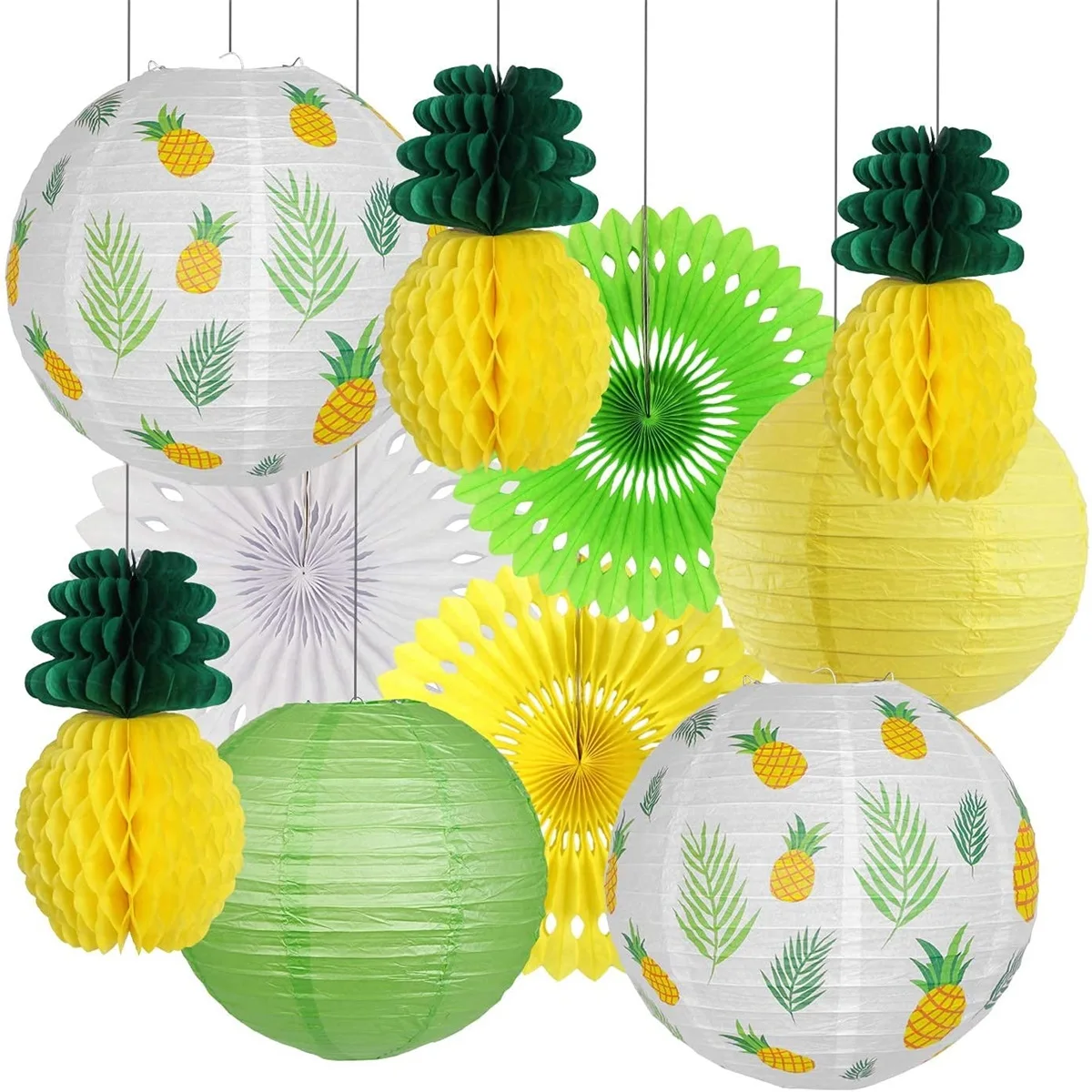 

10Pcs Pineapple Party Decorations Paper Lanterns Hawaiian Party Supplies Hanging Pineapple Honeycomb Ball Tissue Paper Fan