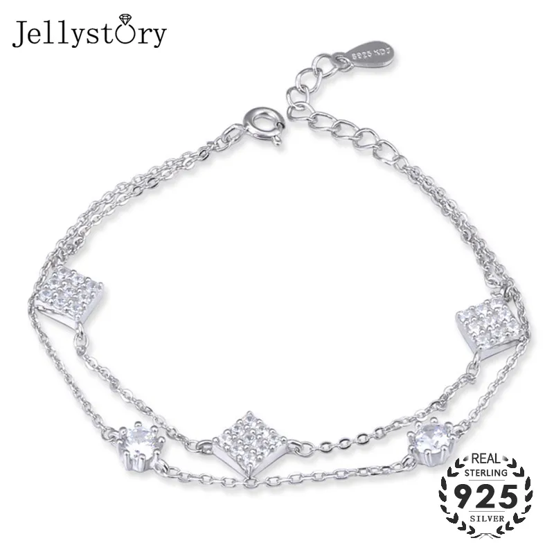 Jellystory Серебро 925 браслет с Цирконом драгоценные камни двойным Слои цепи браслеты
