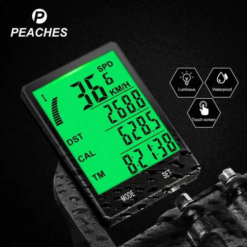 

PEACHES Bicycle Computer Wireless Wired Bike Computer Rainproof LED Digital Rate Speedometer Odometer Cycling Stopwatch