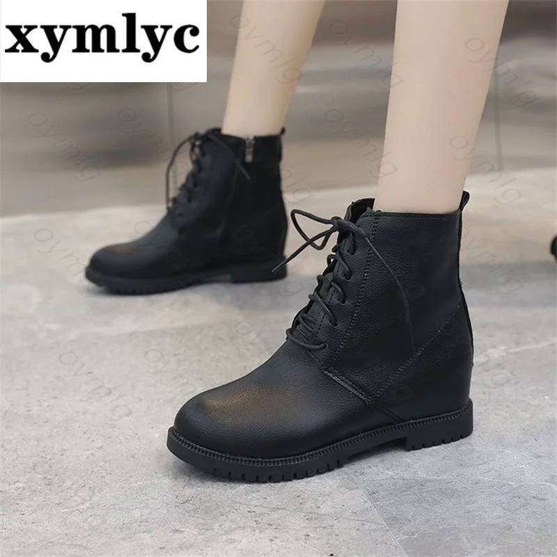 

Новые осенне-зимние черные небольшие короткие сапоги 2021 из хлопка с кружевом на низком каблуке простые сапоги Женские однотонные сапоги с б...