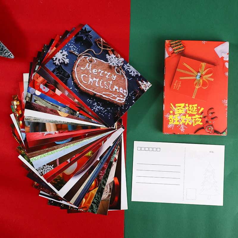 

30 Pcs/Set Creative Christmas Eve Series Postcard DIY Cartoon Greeting Cards Message Card Xmas and New Year Gift