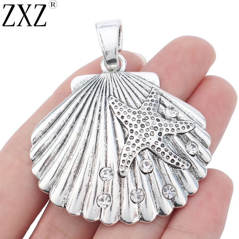 ZXZ 2 шт. большой гребешок ракушка с морской звездой стразы подвески для ожерелья