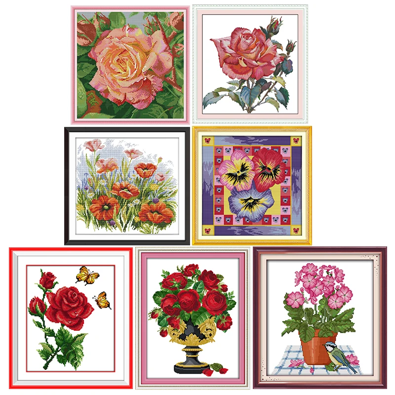 

Red Flowers Series Counted Cross Stitch Kits 11CT 14CT Printed Patterns Handmade Crafts Sewing Needlework Chinese Embroidery Set