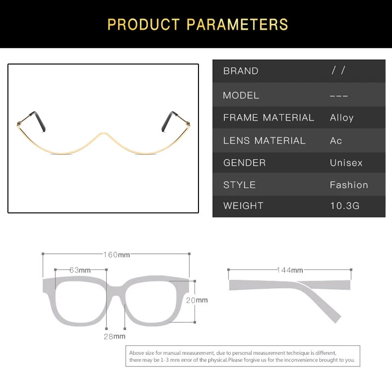 

Fashion Rimless Vintage Women Glasses Semicircular Diamond Inlay Steampunk Eyeglasses Frameless Punk Glasses Shades Oculos