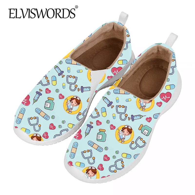 

ELVISWORDS Cartoon Medical Care Pattern Women's Flat Shoes 2020 New Spring/Autumn Casual Slip On Comfortable Footwear Mujer