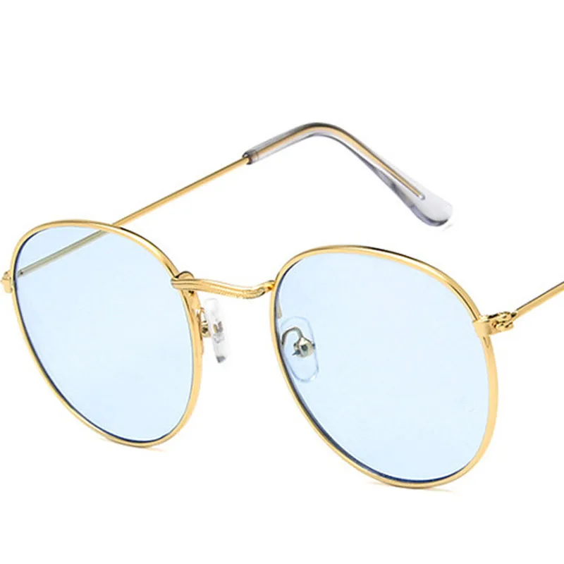 Gold OceanBlue LeonLion, зеркальные металлические солнцезащитные очки для женщин, винтажные, брендовые, дизайнерские, плоские, круглые, UV400, уличные, Beat Oculos De Sol Gafas - Цвет линз: Gold OceanBlue