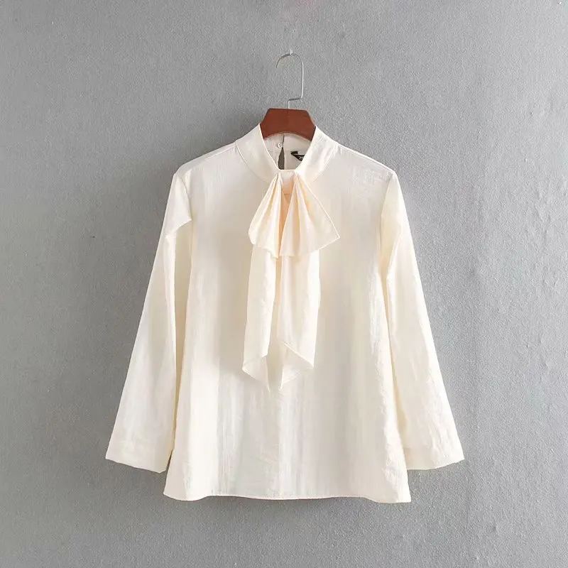 Женская стильная блузка с галстуком-бабочкой и воротником длинный рукав