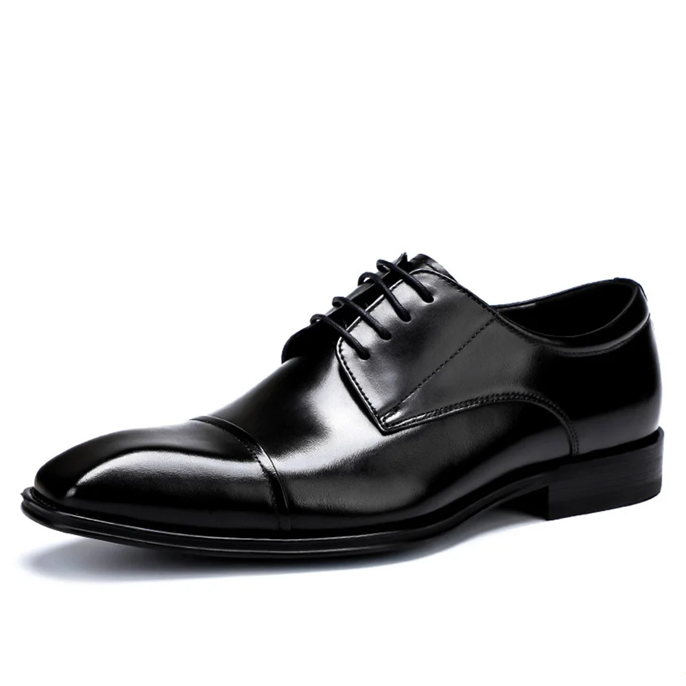 Classic Style Men's Oxford Brogue Genuine Leather Shoes Formal Men Dress Shoes Pointed Toe Lace Up Office Wedding Leather Sh