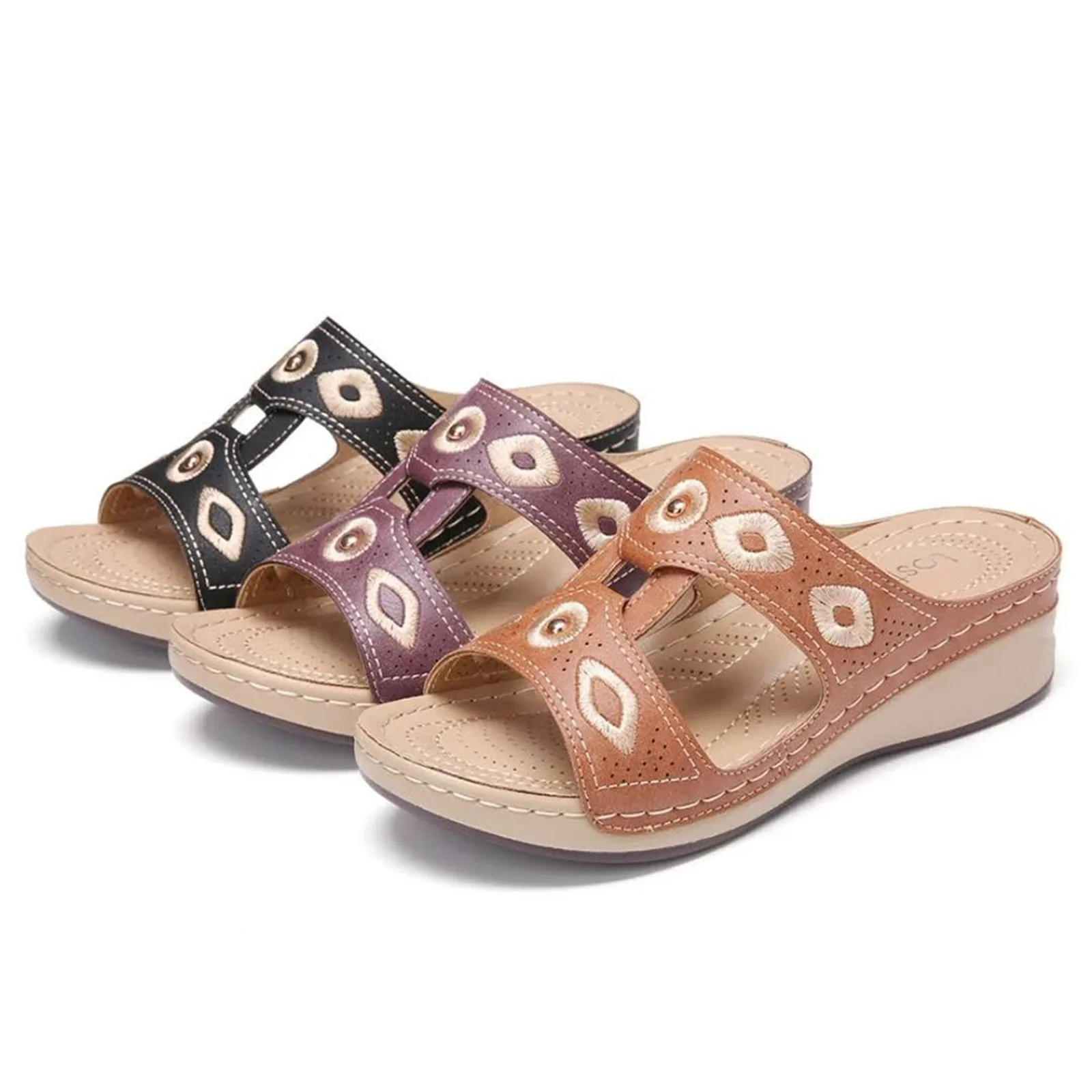 

Women's Wedge Heel Flip Flops Multicolor Embroidered Sandals Slippers Casual Slides Shoes Summer Women Sapatos Femininos