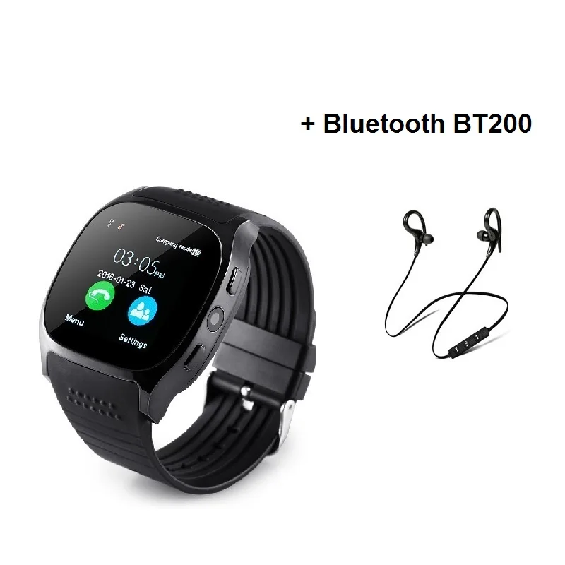 Black with BT200 Stepfly T8 Bluetooth Смарт часы с камерой Facebook Whatsapp поддержка SIM TF карты вызова Smartwatch для телефона Android PK DZ09 Q18 - Цвет: Black with BT200