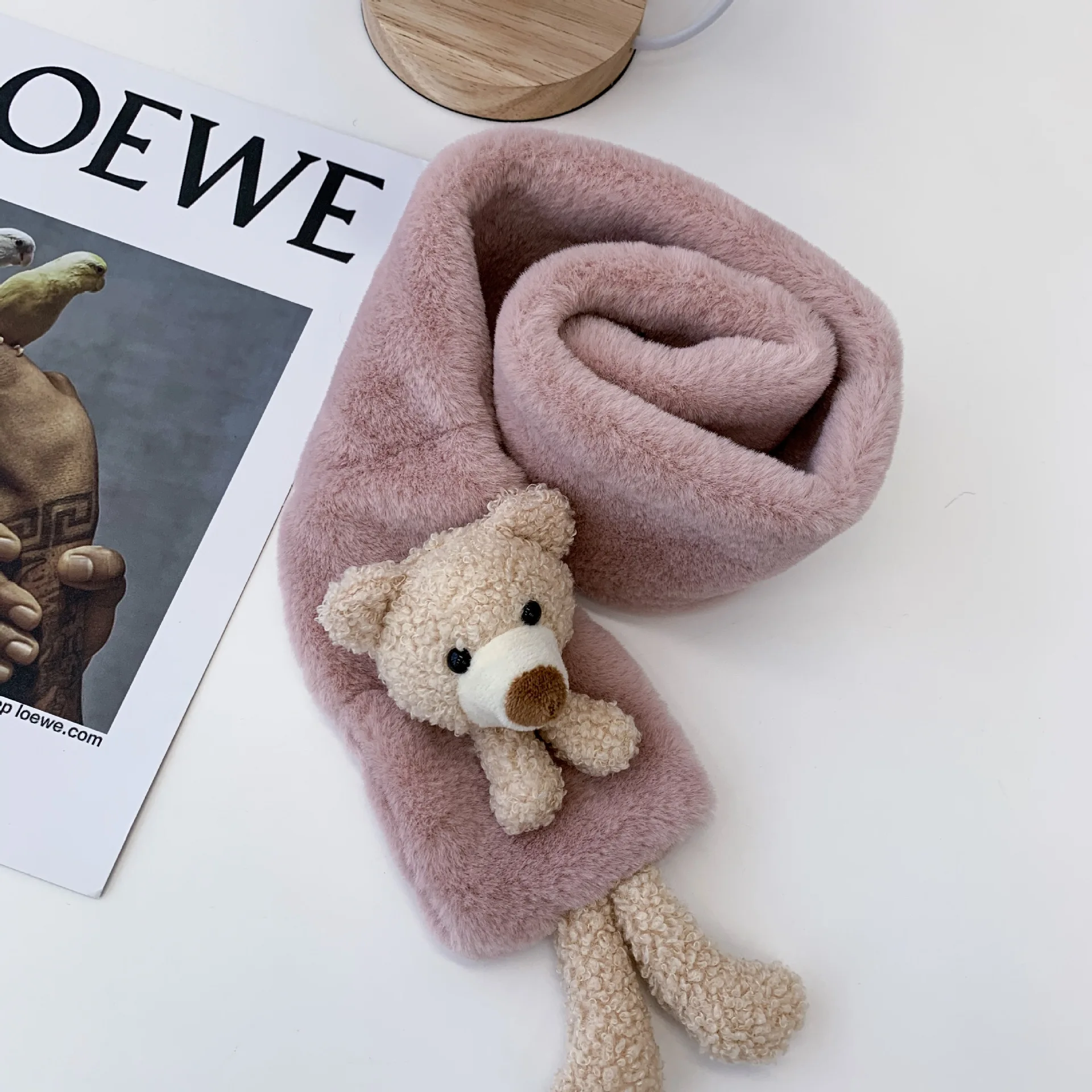 

2-5 Years Child Toy Bear Scarf Flutty Warm Soft Scarf Solid Color Cartoon 2020 New Scarf