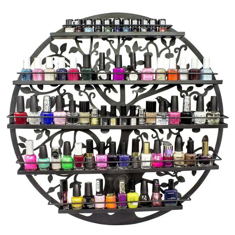 

Wall Mounted Bronze 5 Layer Nail Polish Rack Bracket – Tree Contour Round Metal Salon Wall Art Display Stand