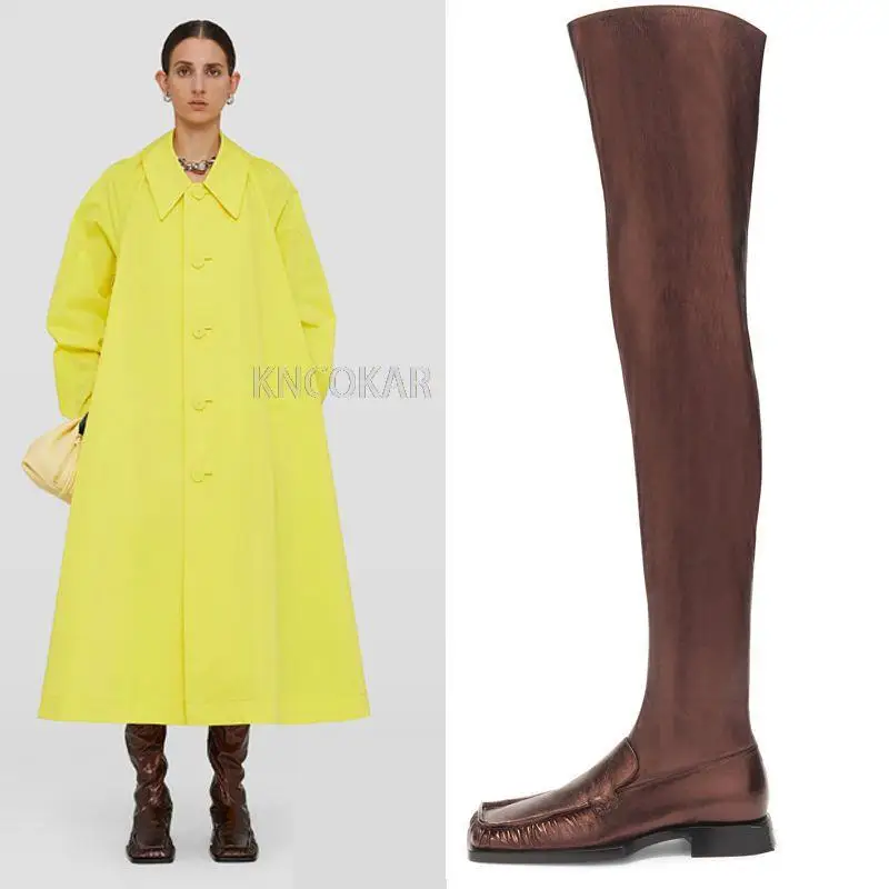 2021 new golden stretch folds Lok Fu over the knee socks boots flat bottom was thin and large size fashion boots