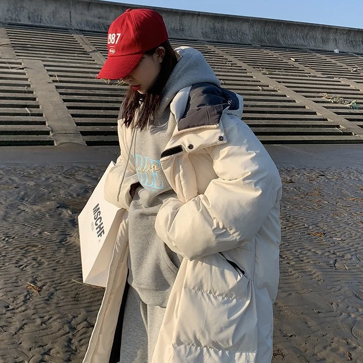 

Женская Стеганая куртка с капюшоном Dingding, новинка зимы 2021, Корейская свободная утолщенная теплая хлопковая куртка средней и длинной длины с...