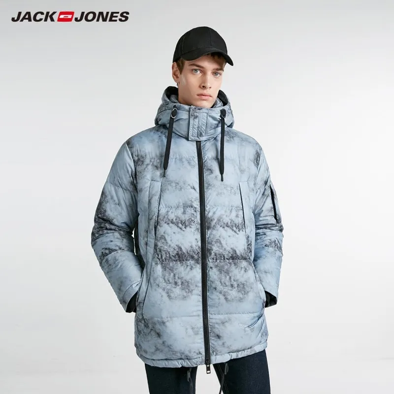 JackJones мужской зимний пуховик с отстегивающимся капюшоном и принтом теплая куртка