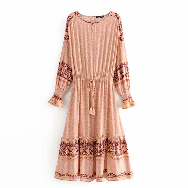 Винтажные шикарные женские пляжные богемные Макси-платья с павлином и цветочным