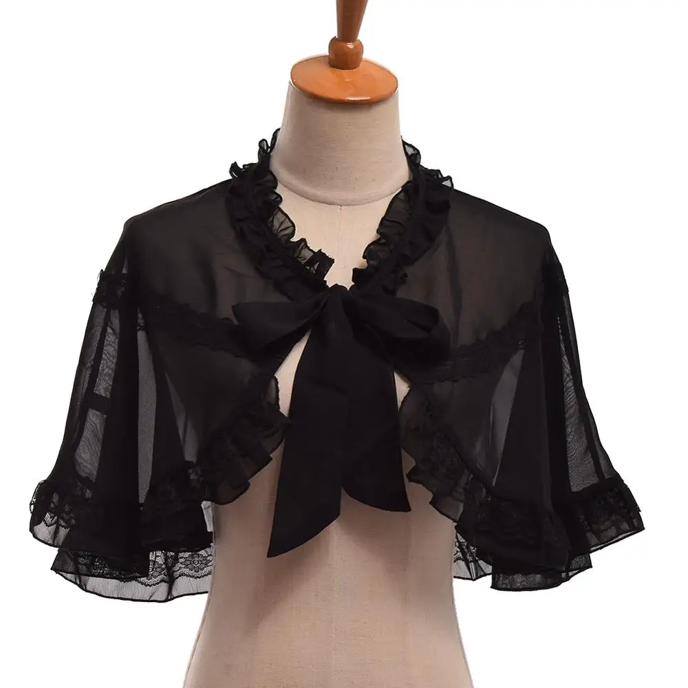 Lolita-Vestido corto de gasa para niñas, minicapa negra, vestido JSK, para verano