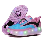 Детская обувь, новые перезаряжаемые двойные роликовые коньки с подсветкой для детей со светодиодной вспышкой, роликовые коньки