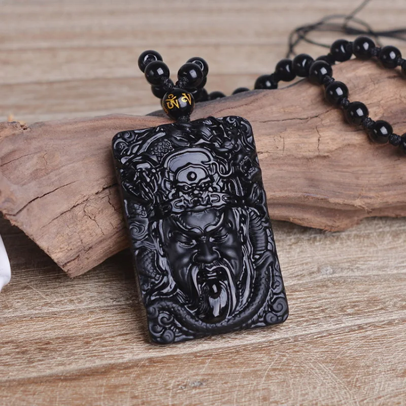 Подвеска Гуань гонг из натурального обсидиана подвеска для мужчин и женщин