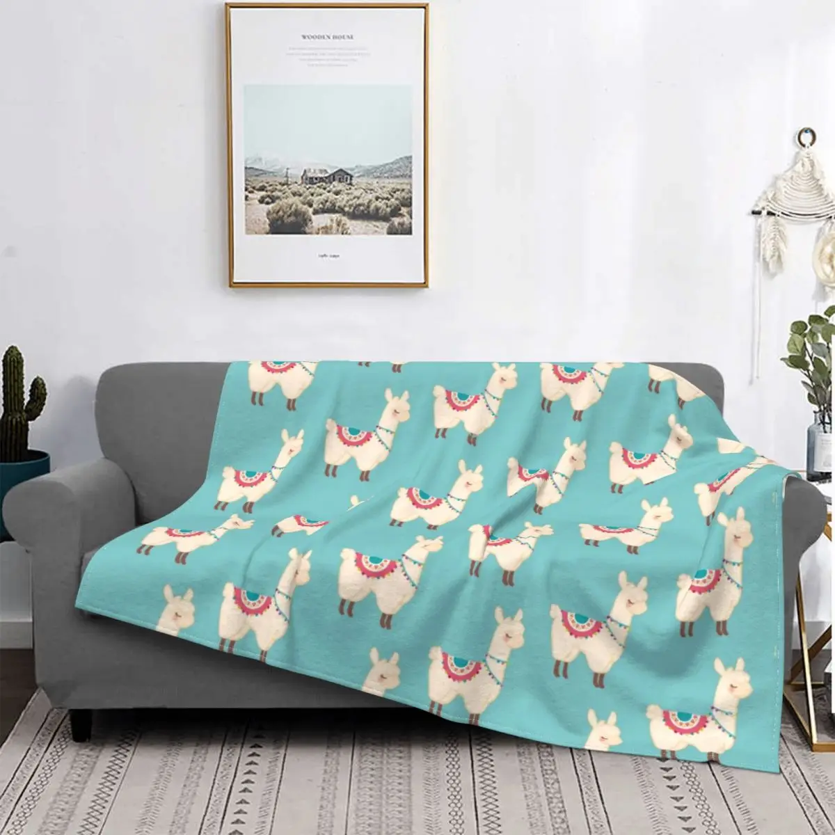 Llama Alpaca Blankets Fleece Print Animals Fluffy Cute Portable Warm Throw Blanket for Home Outdoor Bedspread