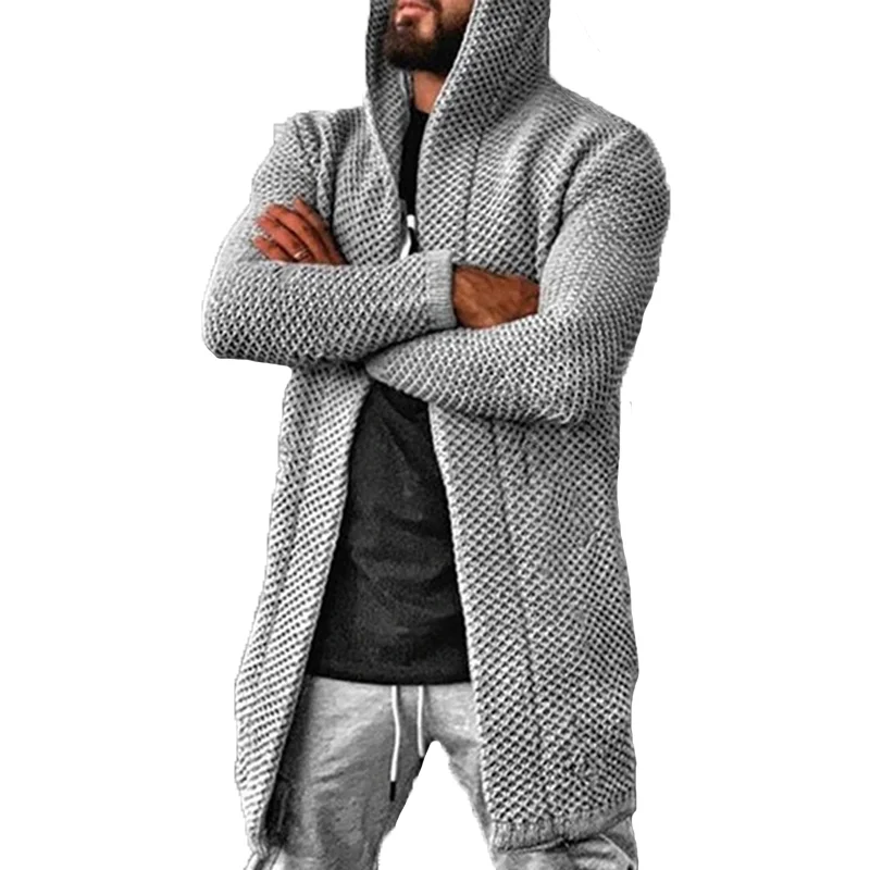 

Sweater Cardigan Men Mid Length Hooded Cardigans Spring Autumn Mens Clothes Lightweight Knit Jacket Plus Size Sweaters Knitwear