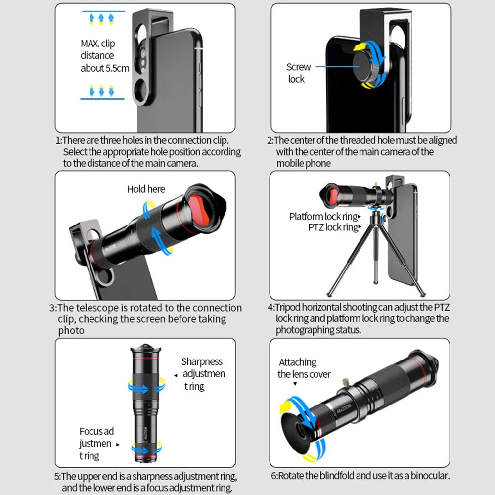 

48X Universal Clip Telephoto External Telescope Remote Shutter Bird Watching Video Optical Zoom Phone Camera Lens Monocular
