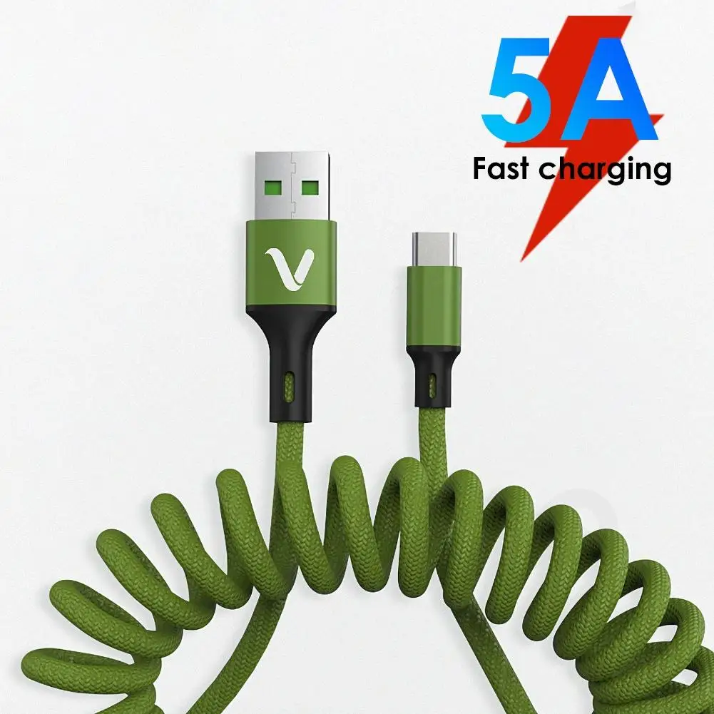 

5A Spring Extension Micro USB Type-C Fast Charging Data Cable Phone Charger Cord