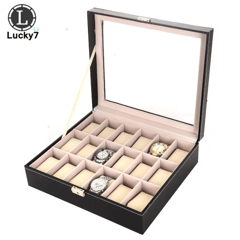 18-digit Watch Box Flip Open Window Transparent Glass Jewelry Storage Box Stall Jewelry Display Box for Watch Organizer