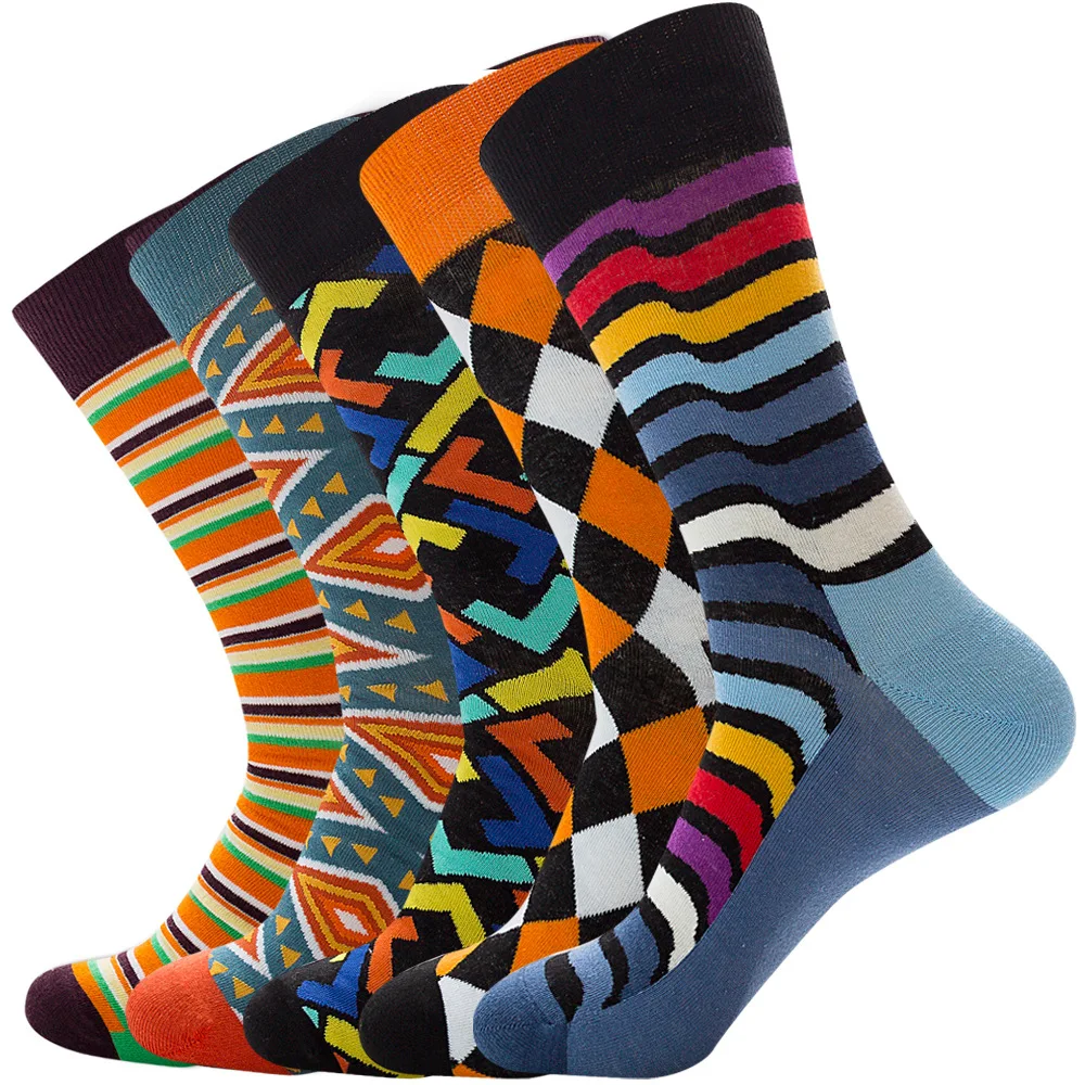 

Autumn Winter Grid Happy Socks Men Diamond Wave Fringe Colorful Hip Hop Socks Cotton Gifts for Men EUR39-45 112905