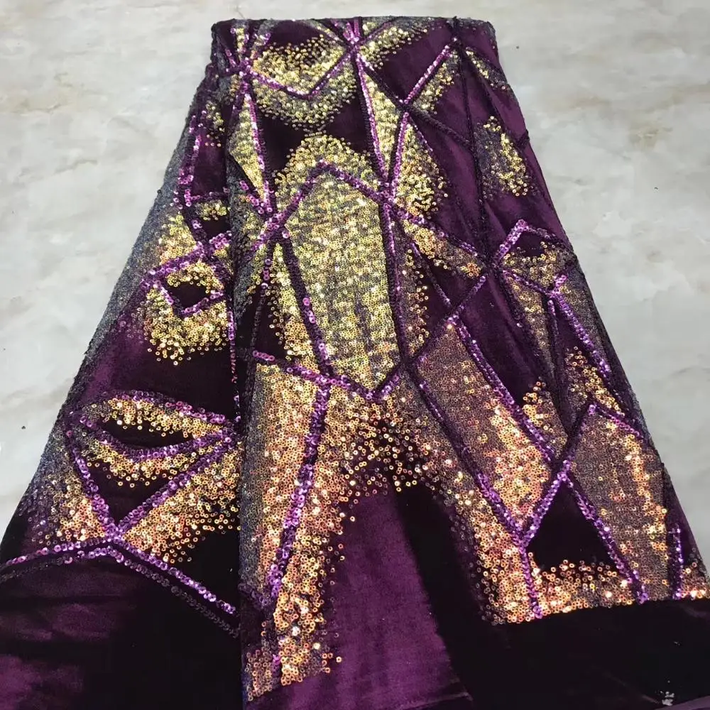

Newcoming african velvet lace fabric with sequins 5yards fashion sequins velvet lace fabric good quality fashion style NLYNO121