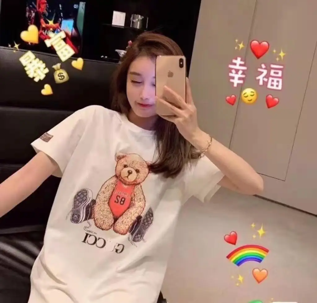 

2021s new popular logo couples wear trend loose retro T-shirts with men and women with INS fashion classic