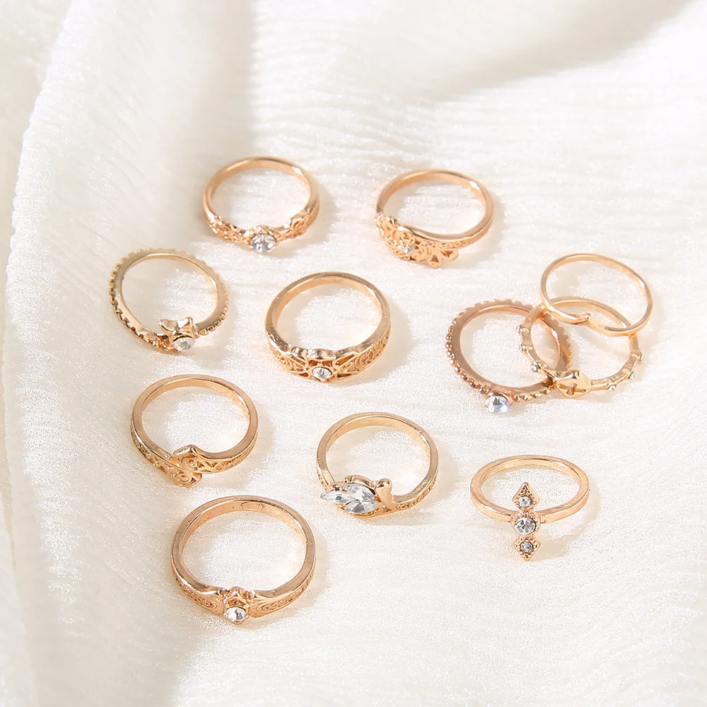 11 шт./компл. набор колец с богемным рисунком английской надписью золотой цвет