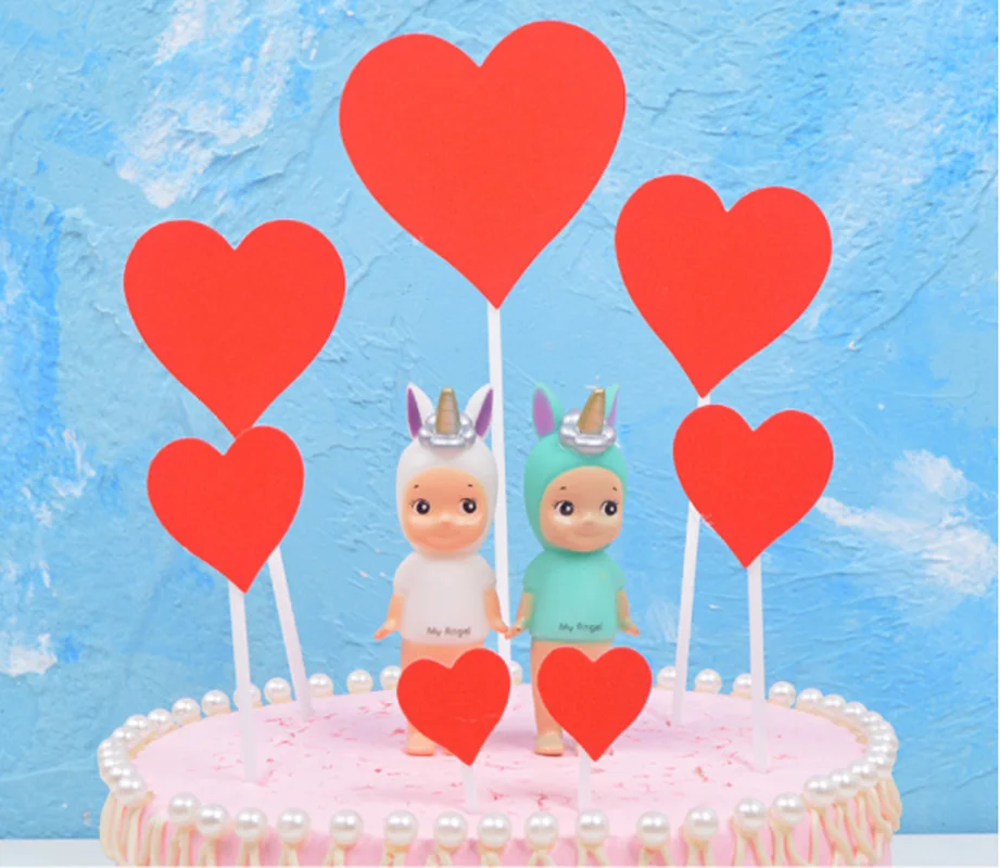 7 шт./компл. Топпер для торта в форме сердца из красного золота с зубочисткой