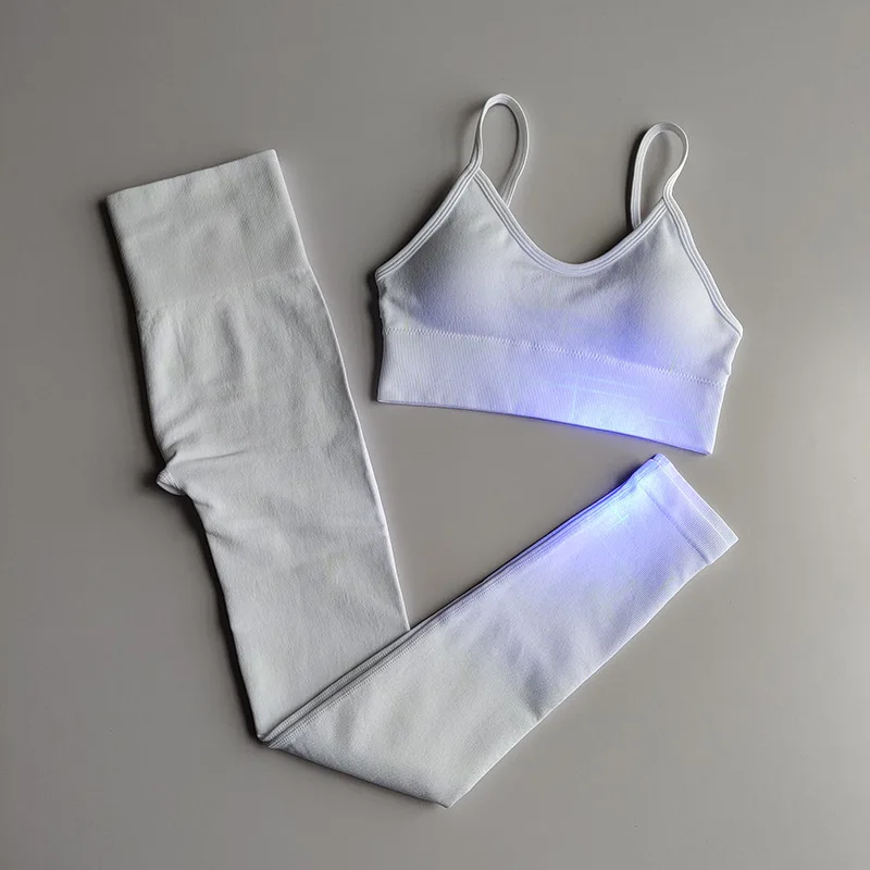 

Antibom Fitness Sports Tracksuit Women Flashing Shine in the Dark Gym Sets Strap Yoga Bra + High Waist Legging Seamless Suit