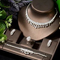 hibride women 4pcs cz water drop design necklace earring jewelry set bridal wedding accessories brincos para as mulhere n 1926