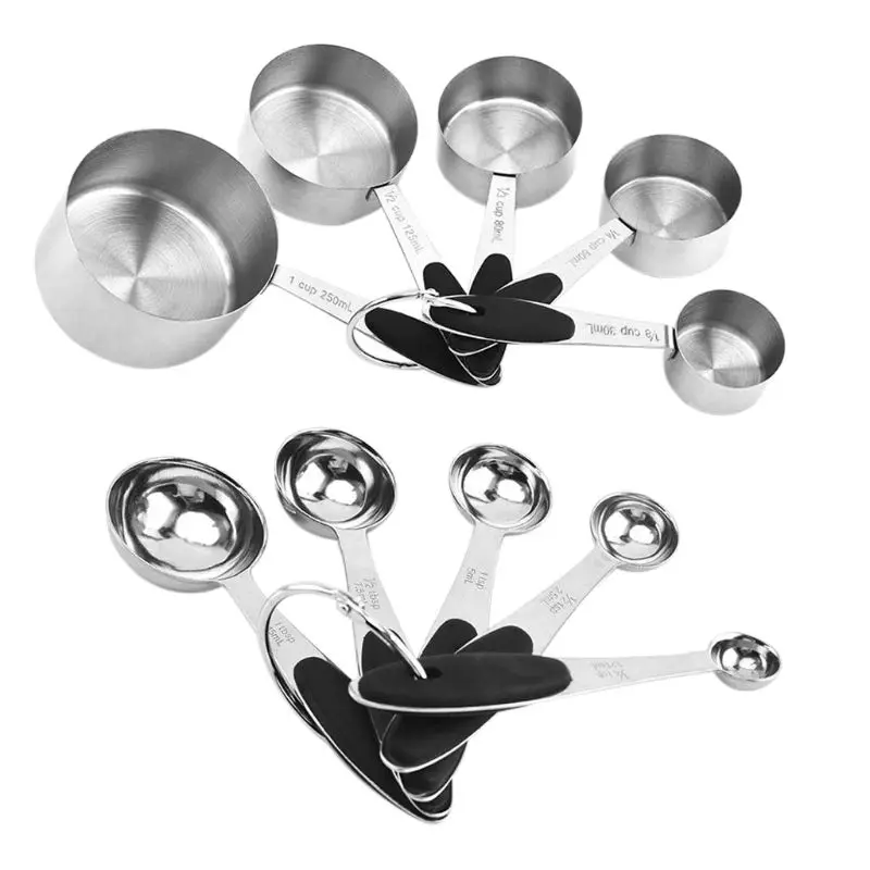 

10pcs Stainless Steel Measuring Cups Spoons Set with Silicone Handle for Baking X7JE