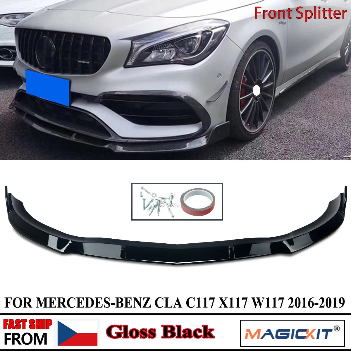 

Сплиттер для губ MagicKit для Mercedes CLA W117 X117 C117 2016-19 AMG, черный