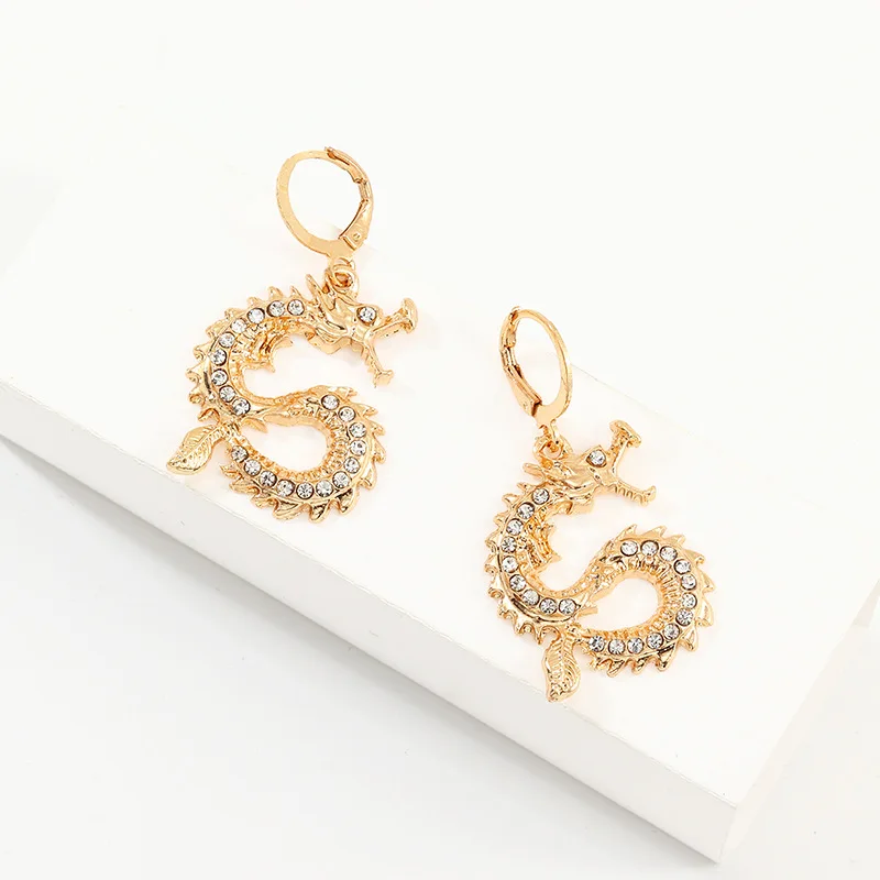 Personality Gold Alloy Dragon Earrings for Women Bohemian Chinese Style Big Hoop Earring Animal pendientes Charm Jewelry Gift | Украшения и
