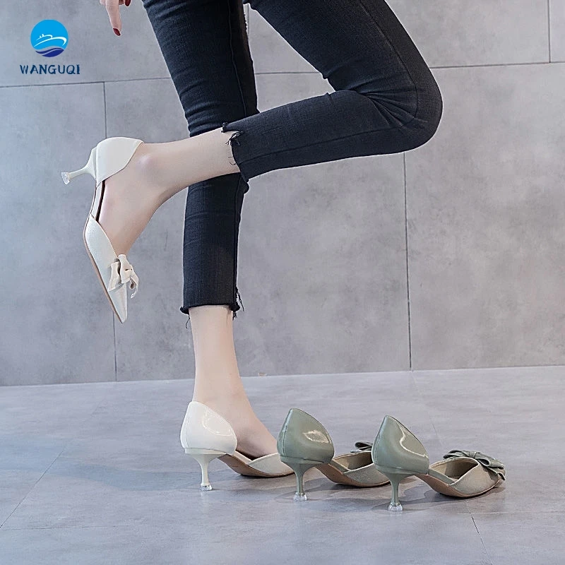 

Hot high heel sandals women's thin with 2021 summer new sexy wild metal empty women's shoes bow high heels women's shoes
