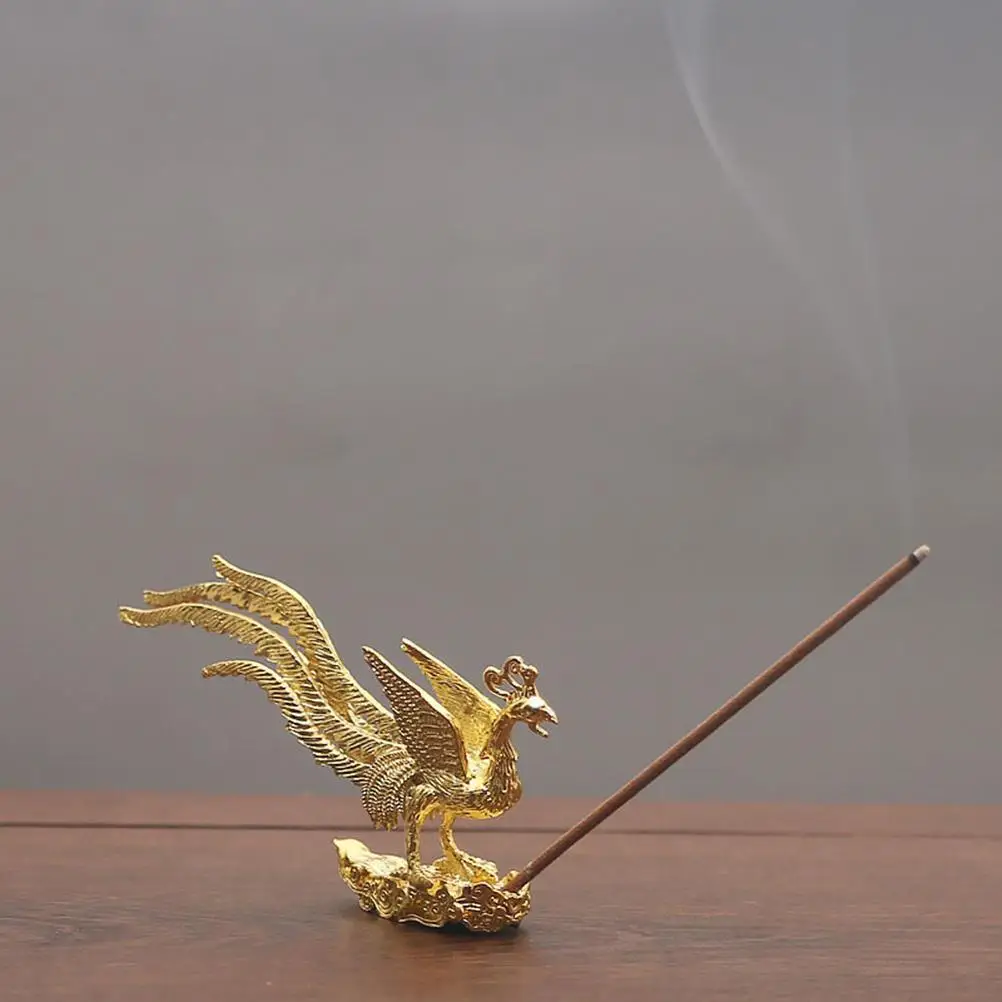

Antique Gold Phoenix Incense Burner Incense Stick Holder Home Decor Auspicious Mini Portable Zinc Alloy Aromatherapy Furnace