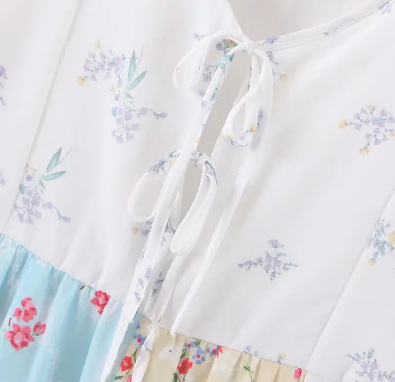 2020 весеннее женское платье контрастного цвета с цветочным принтом длинным