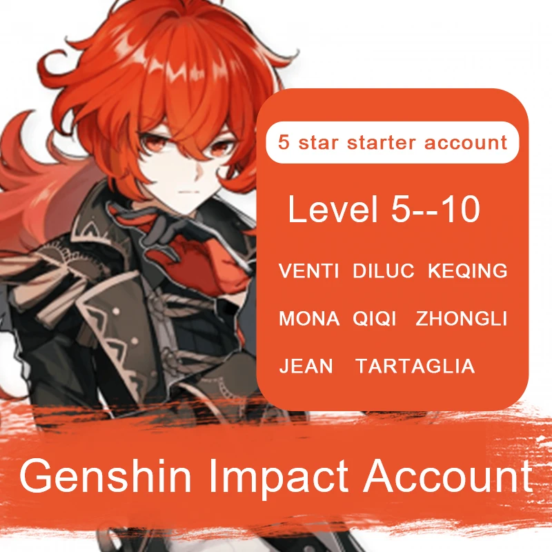 

Genshin Impact account Europe America Asia 5 star DILUC QIQI KEQING TARTAGLIA MONA ZHONGLI VENTI Level 5-10