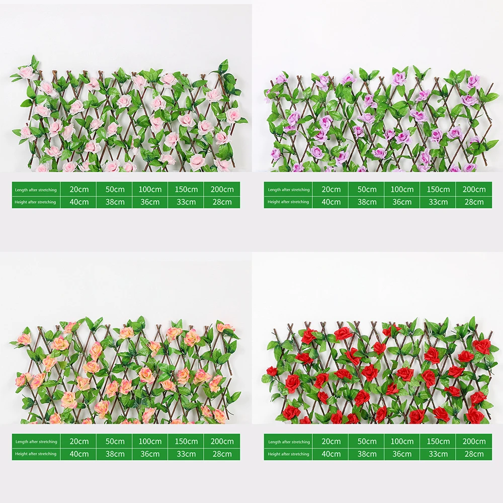 

Expanding Trellis Artificial Rose Flower Garden Wall Leaf Wood Telescopic Fence Privacy Screens 1 Pcs Telescopic Fence