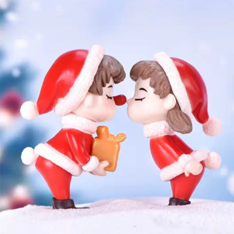 

2pcs/SET Lovely Mini Christmas Couple Dolls Landscape Ornaments Resin Figurines Fairy Garden Bondai Dollhouse Decoration Navidad