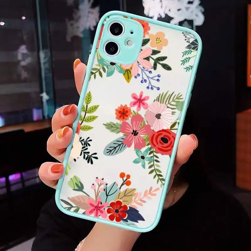 

Flower Leaf pink Retro Phone Cases matte transparent For iphone 7 8 11 12 plus mini x xs xr pro max cover