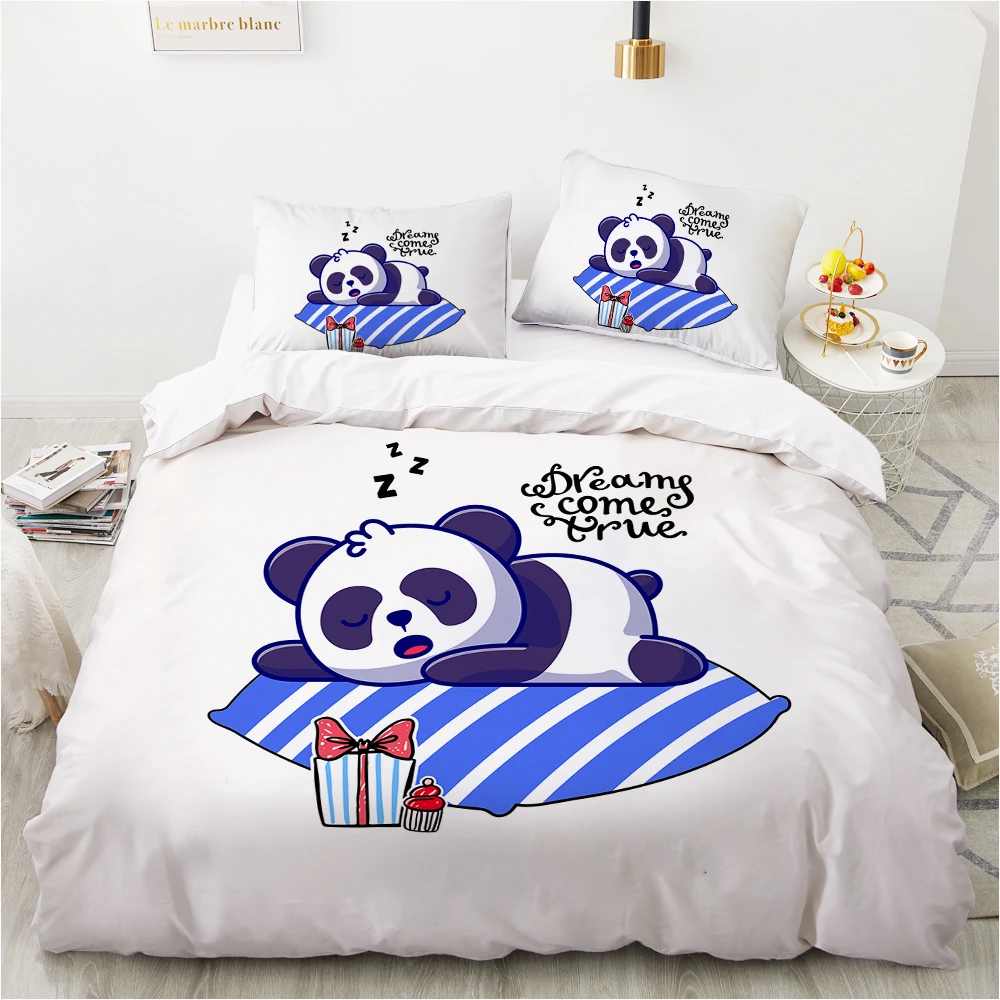 

Cartoon Panda Children's Bedding set for kids baby girls Duvet cover set pillow case Bed linens Quilt cover 135 140x200 blue