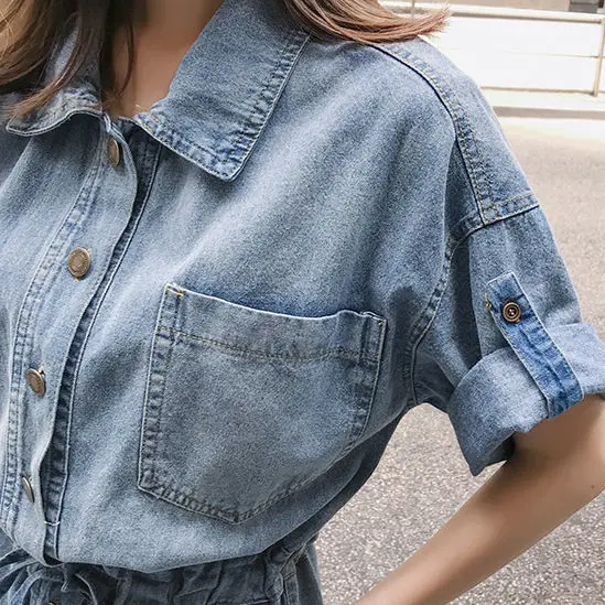

Denim Jumpsuit women's summer high waist slim 2021 new Jumpsuit wide leg shorts tooling Jumpsuit women's