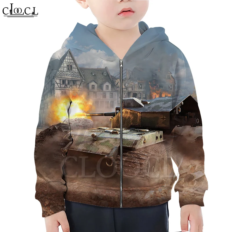 CLOOCL Kids Games World of Tanks/Милая толстовка с капюшоном на молнии для мальчиков и девочек 3D