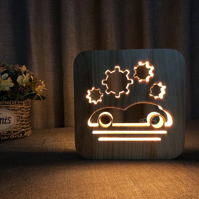 Car Solid Wood Carving USB Xinqite Electronic Gift New Style Wooden Headlights Christmas Lights LED Christmas Accessories