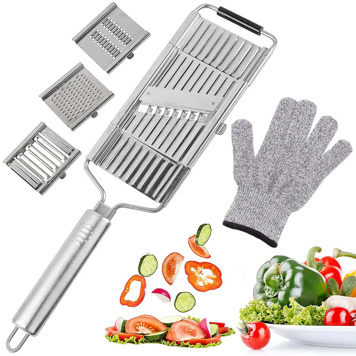 

Vegetable Slicer Set Multifunction Vegetable Cutter+4 Blades Non-slip Handle Stainless Steel Potato Cutter Shredder Kitchen Tool